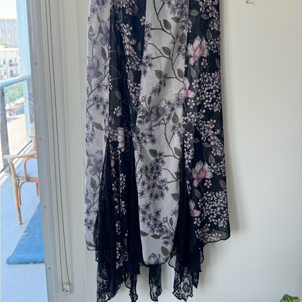 Dolls Kill Floral Black and Maxi Skirt Sheer Tiered Lace